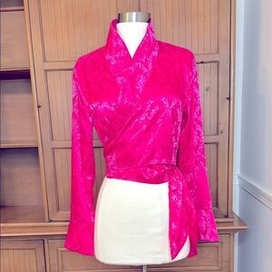 Bright Pink Satin Wrap Blouse